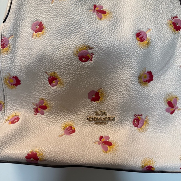 Coach Hallie Shoulder Bag Pop Floral‎ Print White Flowers Gold Pebble Leather - Picture 4 of 12